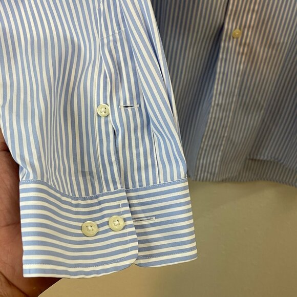 Ralph Lauren Blue & White Striped Button-Up Long Sleeve Shirt Mens L Classic Fit - Picture 10 of 14